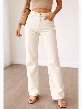 Massimo Dutti Cream High Rise Straight Stretchy Jeans EUR 38/ USA 6 NWT